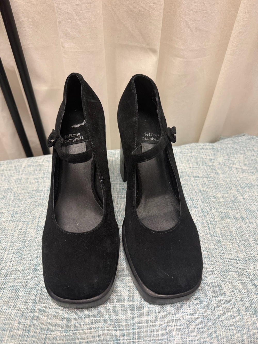 Jeffrey Campbell Black Suede Mary Jane Block Heels